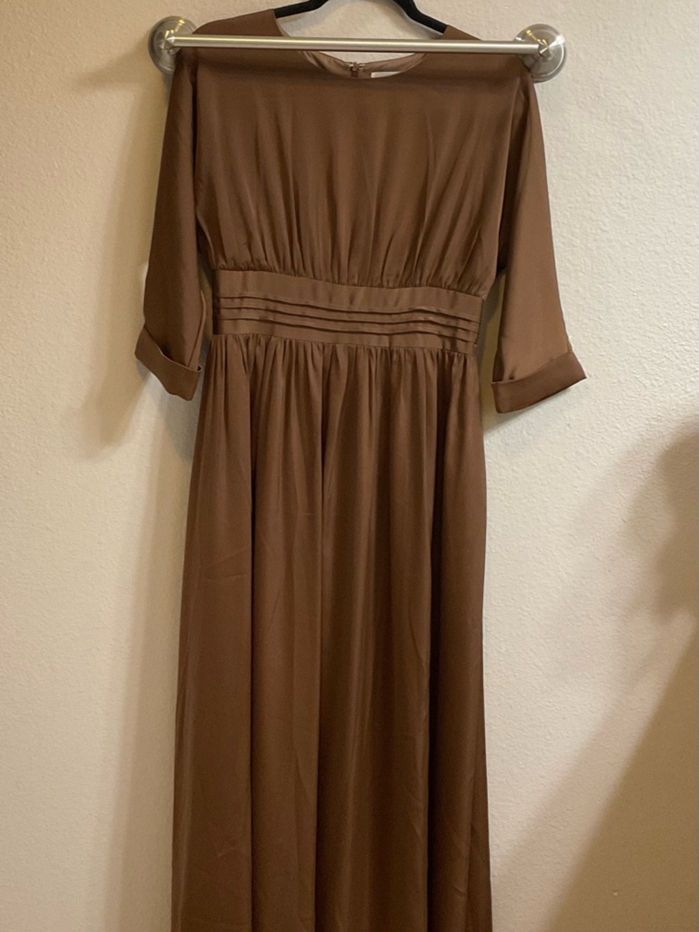 Dainty Jewells Brown Maxi Dress with Pleated Waist